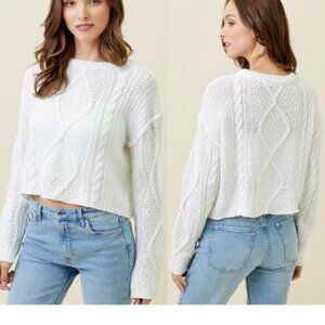Raw Edge White Cable Knit Sweater (L)